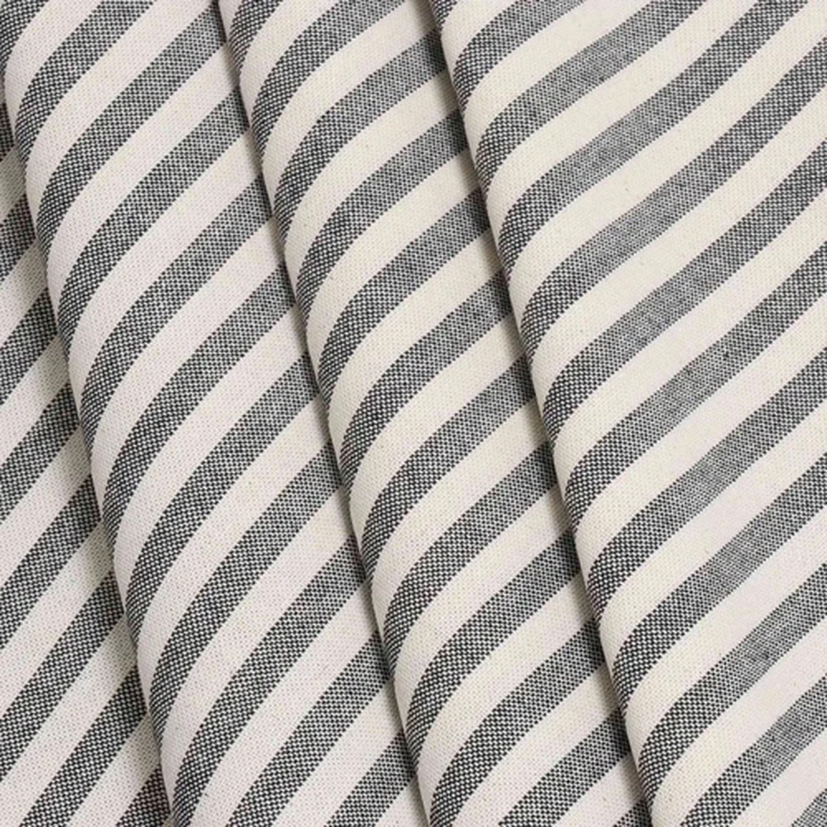 Double Width Cambridge Stripe Charcoal Grey French Cotton Blend 280cm Wide