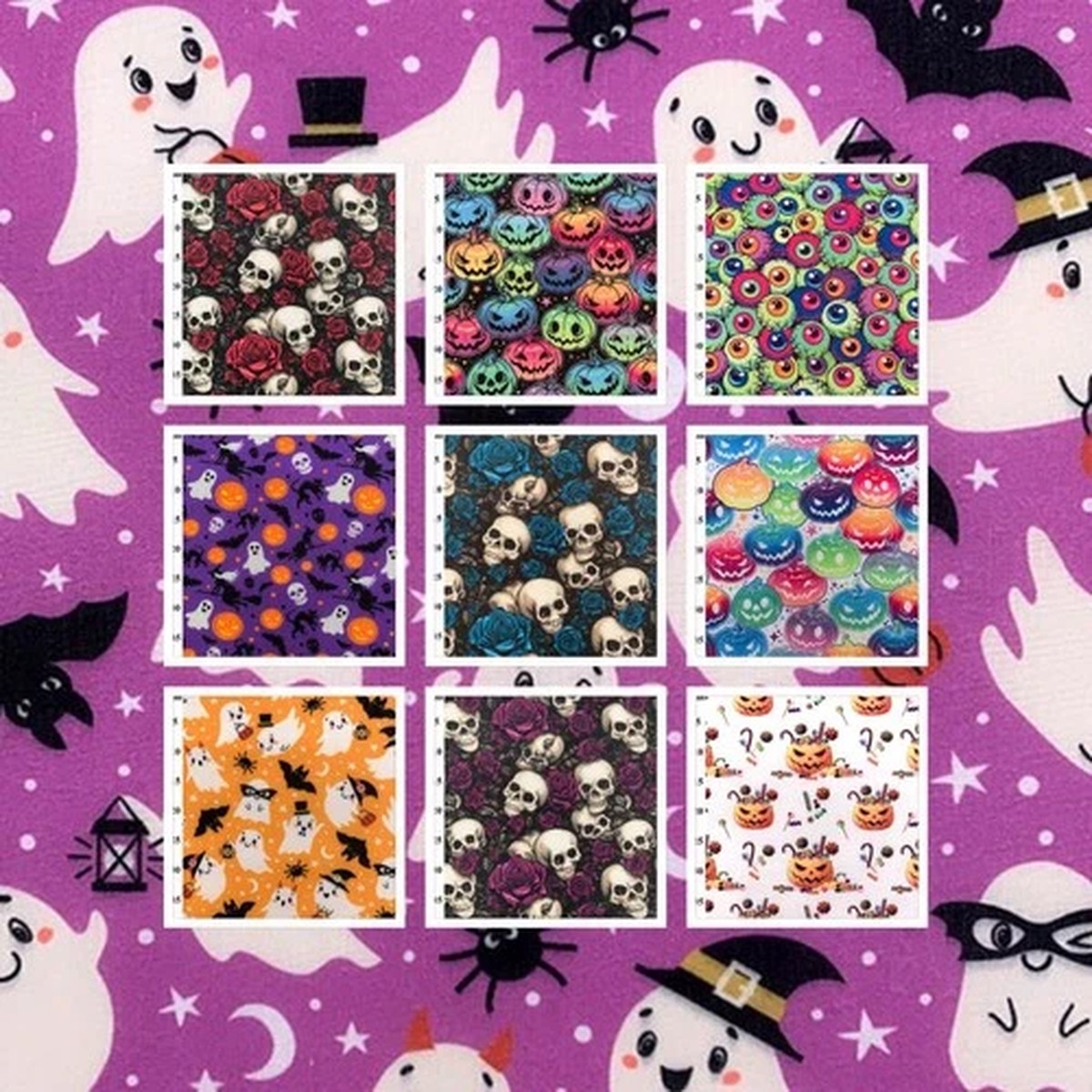 Halloween Polycotton Fabric - Skulls Spooky Pumpkins (Per Metre) - Sewing Quilti