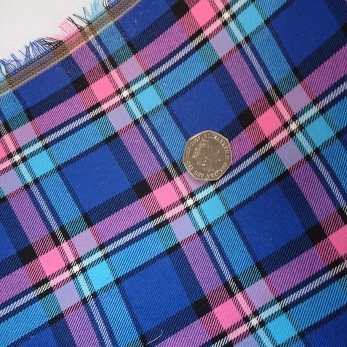 Navy & Pink Tartan- 147cm/58" Wide- 65% poly 35% viscose- 9.75mt-Free Postage