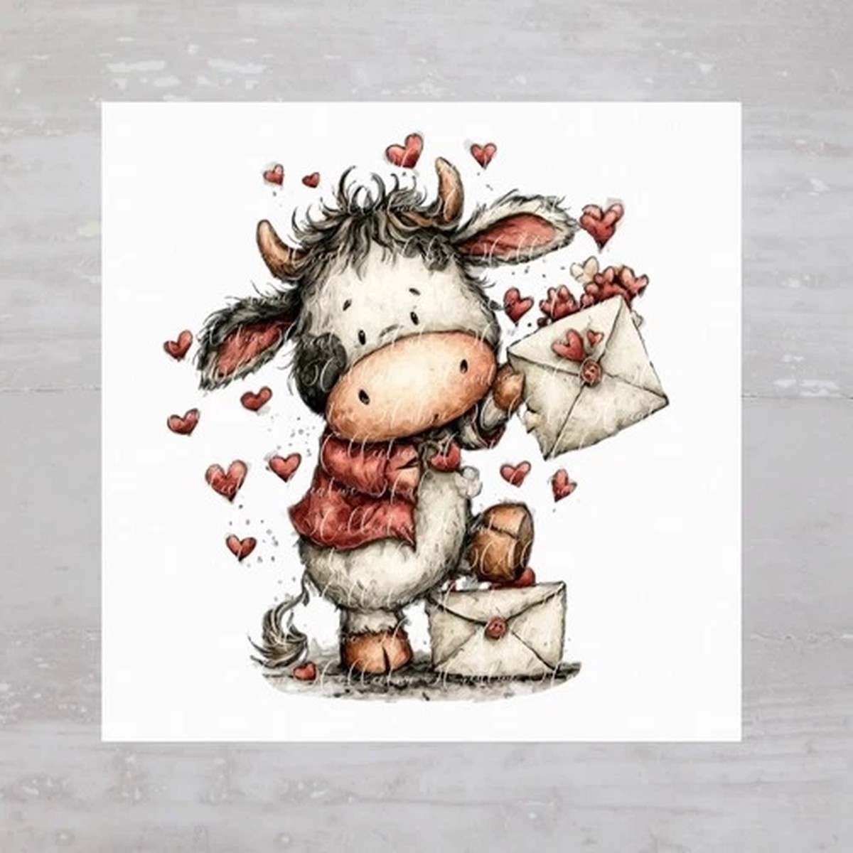 Valentine Love Letter Cow Fabric Quilting Panel Craft Sewing Quilt Block A827